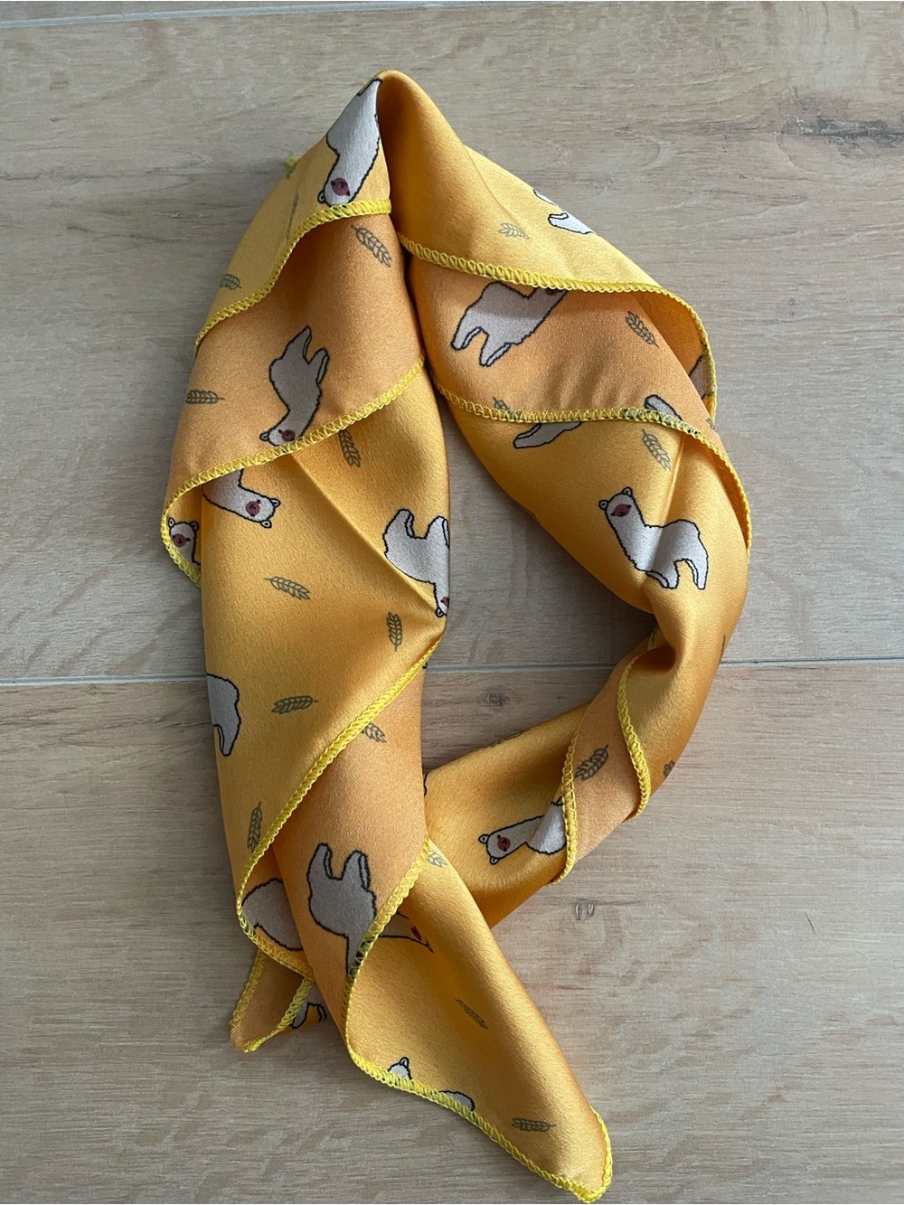 NWOT Yellow Llama Silk-Feel Print Scarf